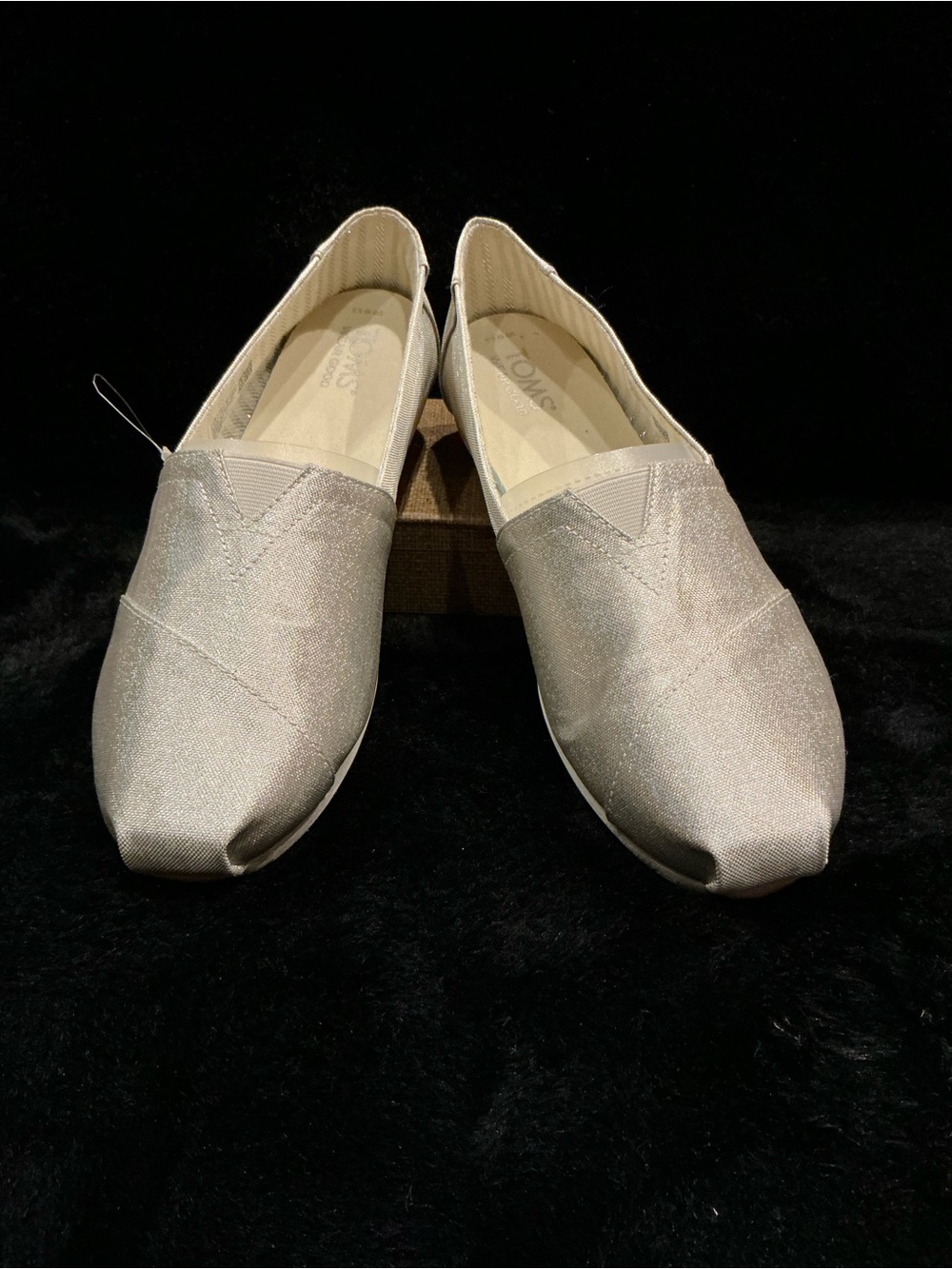 TOMS Alpargata Silver Glitter Slip-On Flats Size 9.5